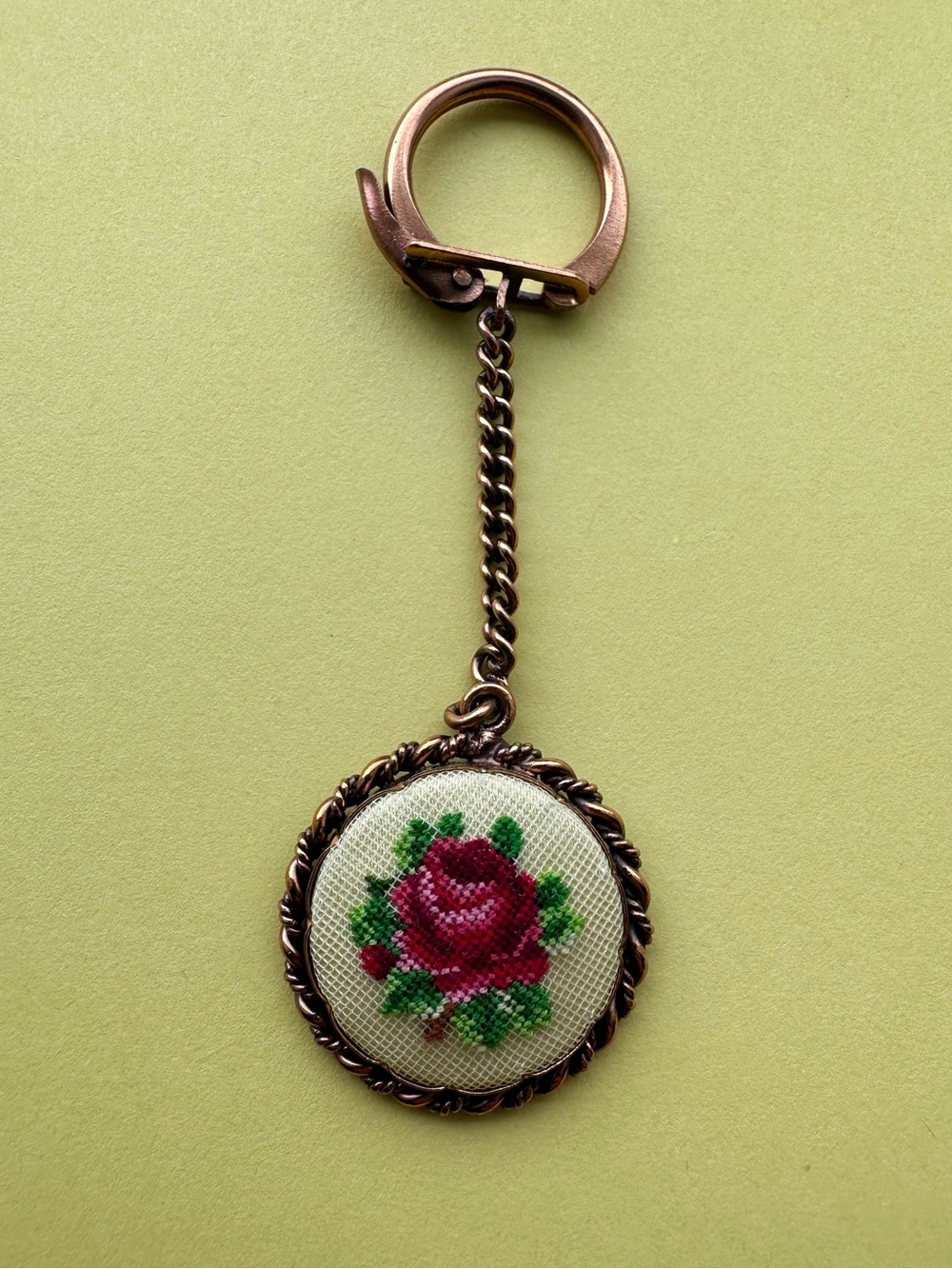Petit Point Embroidered Floral Keychain